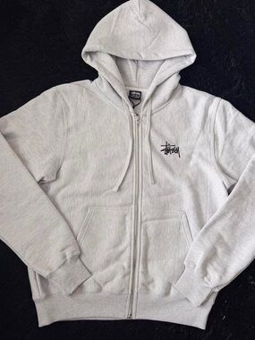 Stussy Heather Grey Zip Hoodie with Black Logo